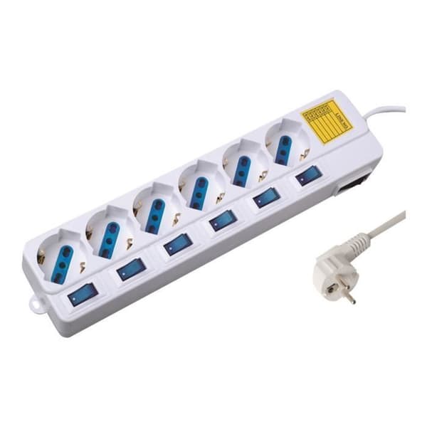 Ewent EW3932 strömbrytare - 3500 Watt - 6 utgångar (CEE 7-4) - 3m - Vit
