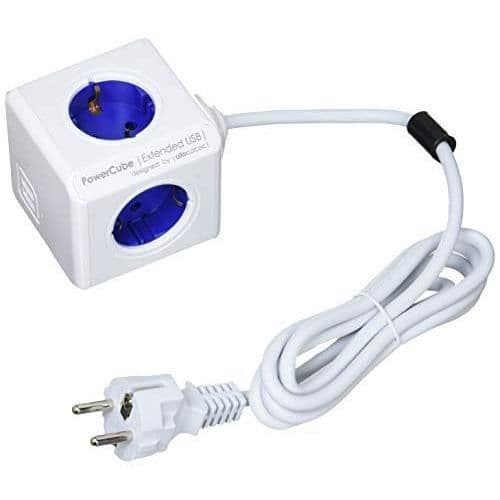 Caricabatterie Allocacoc PowerCube Extended - Blu-Bianco - 5 uttag - 2 USB-portar