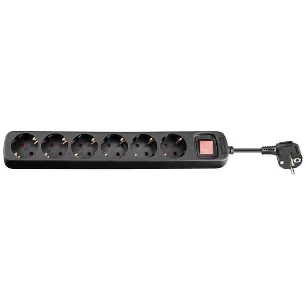 6-VÄGS SCHUKO UTTAG 5M SVART MED ON-OF SWITCH OCH BARNSKYDD MI Svart