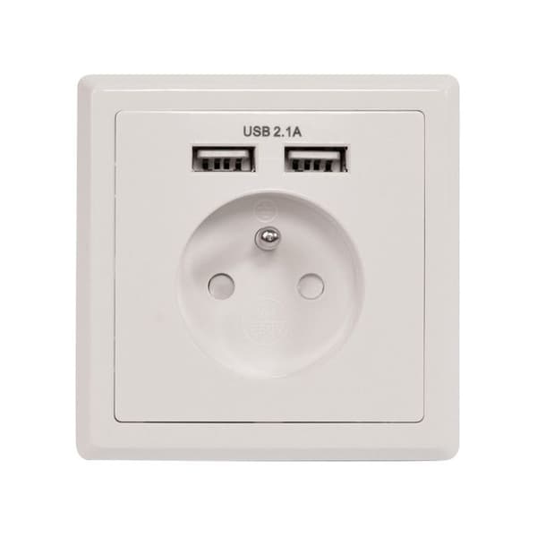 Infälld kontaktuttag 16A T + 2 USB-laddare