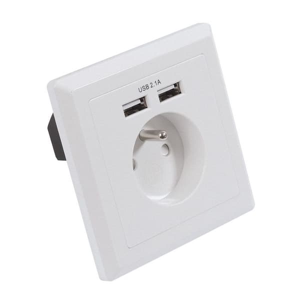 Infälld kontaktuttag 16A T + 2 USB-laddare