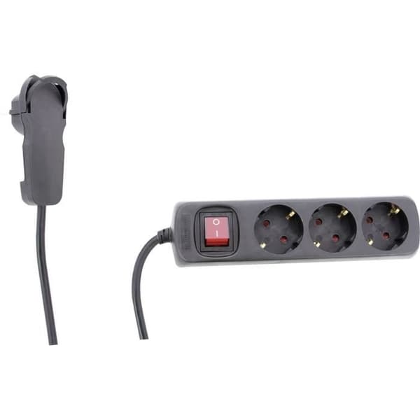 Eldosa - REV - 3 uttag - Platt stickpropp - 2 m kabel - Belyst strömbrytare