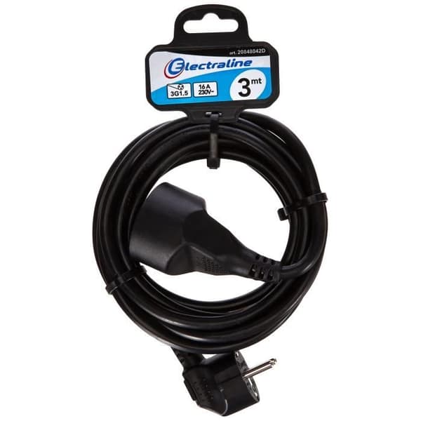 Hushållsförlängning HO5VVF - 3x1,5 mm² - 3 m - svart