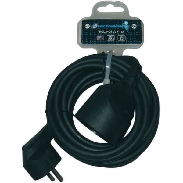 Hushållsförlängning HO5VVF - 3x1,5 mm² - 3 m - svart