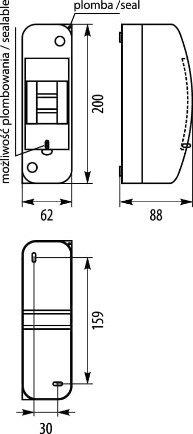 Pinta-asennettu modulaarinen jakotaulu 1x 2 N+PE IP42 RNT-2 Elektro-plast Opatówek 3.1