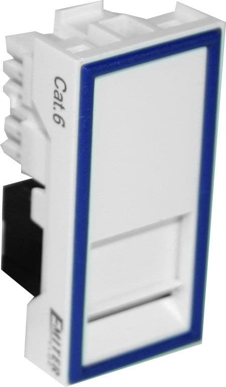 RJ45 UTP cat.6 -tietoliikennepistorasia adapterilla, 1-moduulinen valkoinen, matala