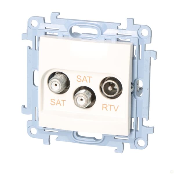 Satellitantennestik dobbelt SAT-SAT-RTV (modul). Dæmpning: SAT 1-0,5 dB, SAT 2-1,5 dB, RTV-0,5 dB, hvid Simon10