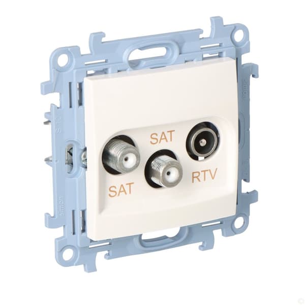Satellitantennestik dobbelt SAT-SAT-RTV (modul). Dæmpning: SAT 1-0,5 dB, SAT 2-1,5 dB, RTV-0,5 dB, hvid Simon10