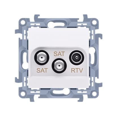 Satellitantennestik dobbelt SAT-SAT-RTV (modul). Dæmpning: SAT 1-0,5 dB, SAT 2-1,5 dB, RTV-0,5 dB, hvid Simon10