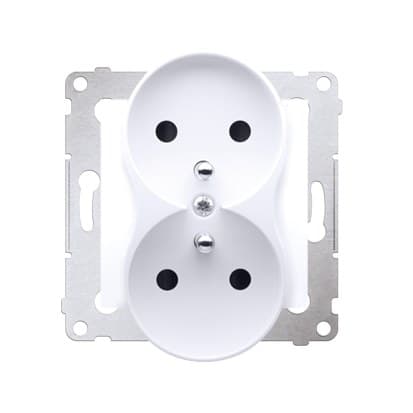 Maadoitettu pistorasia sulkimilla, kaksoisliitin NATURE FRAMES -kaksoismalleille (moduuli), 16A, 250V AC, ruuviliittimet, valkoinen Simon54 Valkoinen