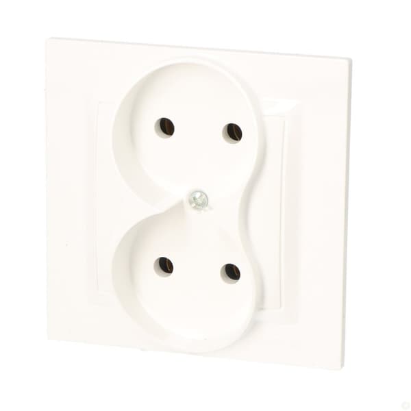 Stikkontakt uden jordforbindelse dobbelt MONOBLOCK (modul) 16A, 250V~, skrueterminaler, hvid Komplet - ikke til stel hvid Simon10