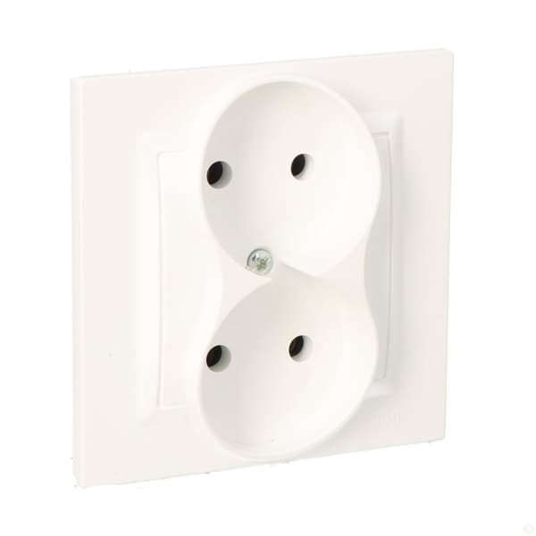 Stikkontakt uden jordforbindelse dobbelt MONOBLOCK (modul) 16A, 250V~, skrueterminaler, hvid Komplet - ikke til stel hvid Simon10