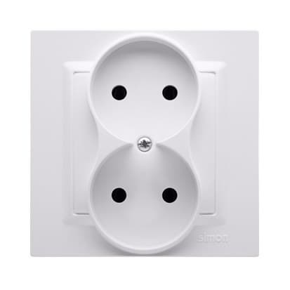 Maadoittamaton pistorasia, kaksois-MONOBLOCK (moduuli), 16A, 250V~, ruuviliittimet, valkoinen, täydellinen - ei sovellu kehyksille, valkoinen Simon10 Valkoinen
