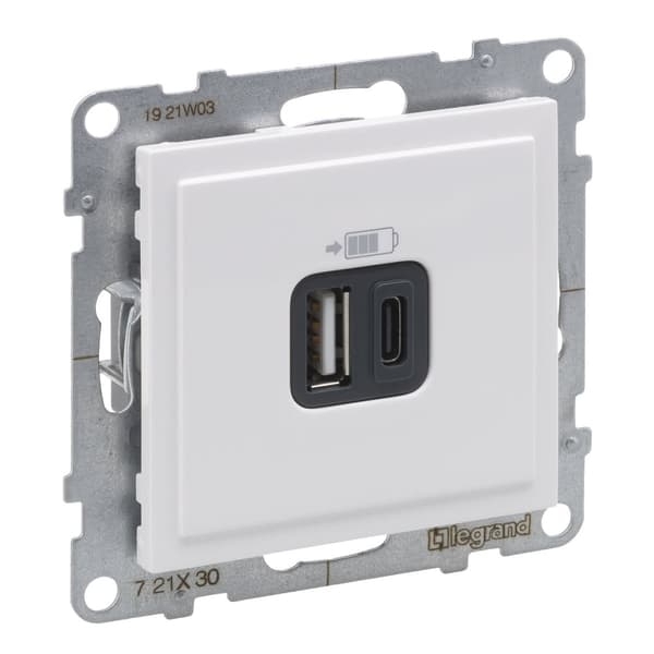 USB A + C -pistoke - 5V - 3A, VALKOINEN SUNO