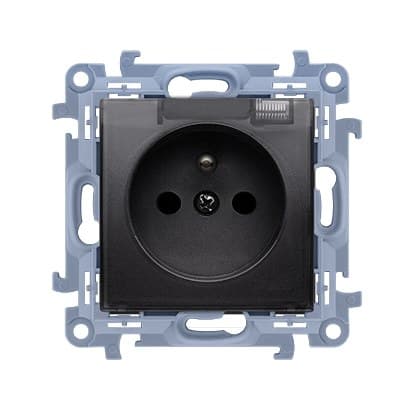 Maadoitettu pistorasia IP44-versioon TIIVISTEELLÄ - läpinäkyvä läppä (moduuli) 16A, 250V~, pikaliittimet, mattamusta, SIMON10