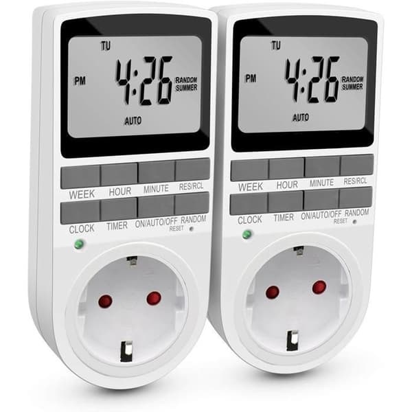Minuteringsuttag - Digital Timer med 10 Veckodagar Program med Stöldskyddsläge och Stort LCD-skärm - 2st