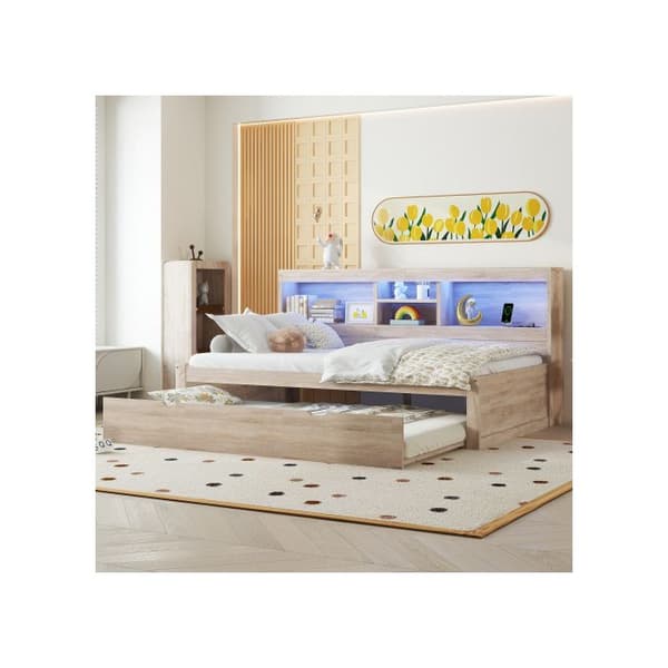 Soffa, Dagbädd, Dagbädd, 90*200cm, Kökssäng, Eluttag + USB, Utan madrass, Naturlig