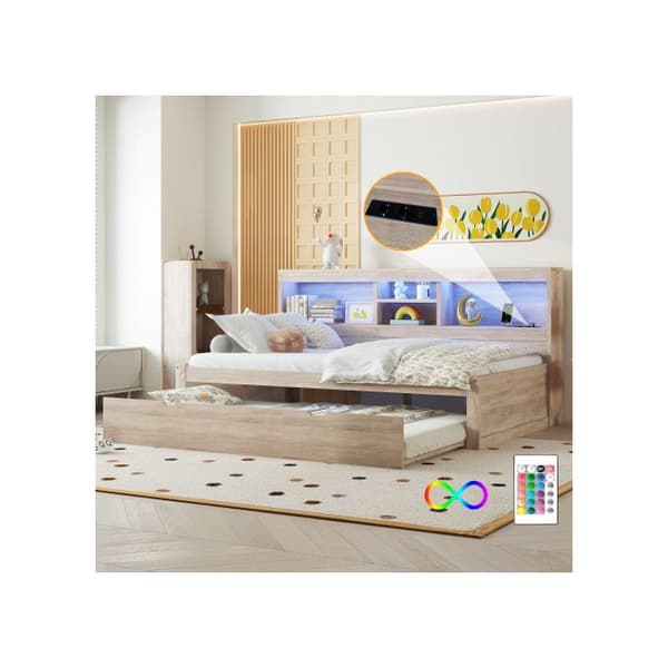 Soffa, Dagbädd, Dagbädd, 90*200cm, Kökssäng, Eluttag + USB, Utan madrass, Naturlig