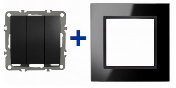 Quadra lyskontakt sort glas 3