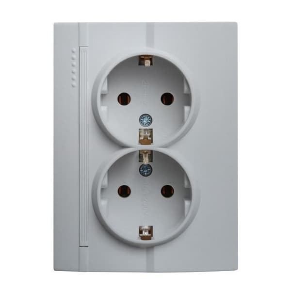 Dobbelt Schuko-stikkontakt med beskyttelseskontakt, hvid, 220-250V, 2 stikkontakter