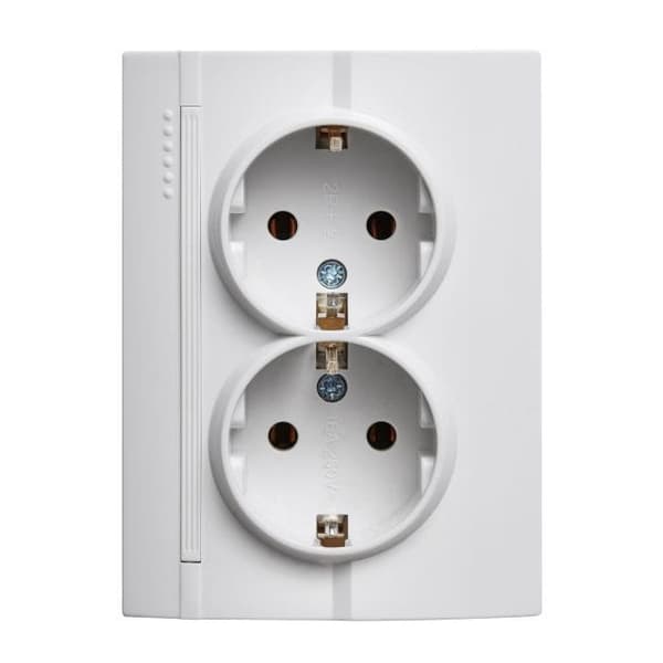Dobbelt Schuko-stikkontakt med beskyttelseskontakt, hvid, 220-250V, 2 stikkontakter