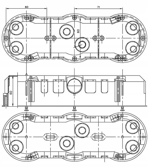 1 x 3-osainen kipsilevyrasia, ? 68 mm x 204 mm x 60 mm syvä, PK60-41PG 1.