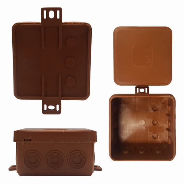5x Utanpåliggande kopplingsdosa, IP54, brun kopplingsdosa 75 x 75 x 41 mm, 5 st.