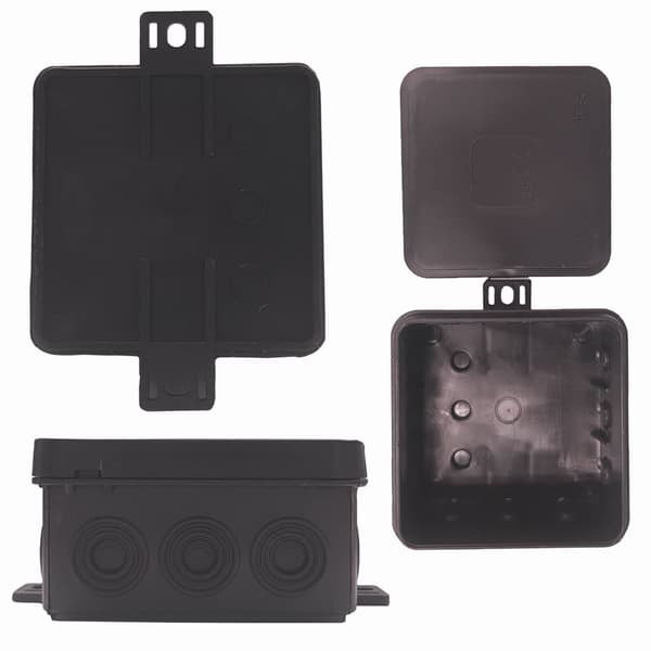 5x Utanpåliggande kopplingsdosa, IP54, svart, 75 x 75 x 41 mm, 5 st.
