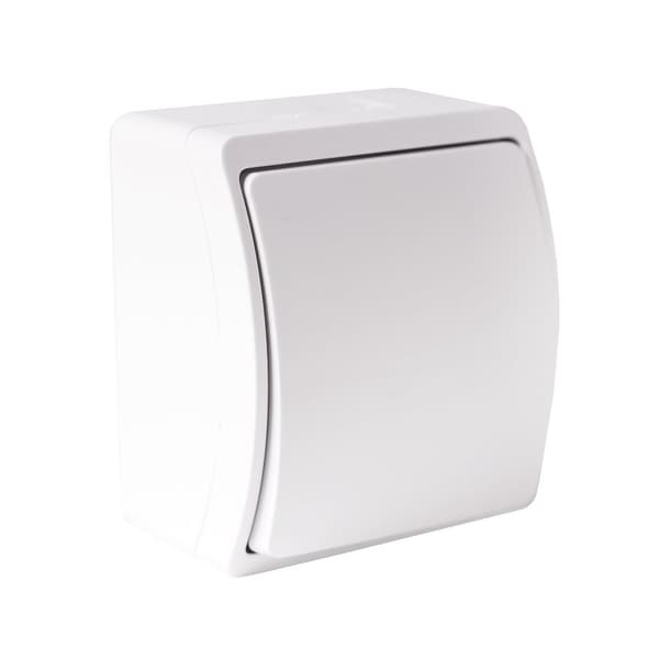 Overflademonteret afbryder, fugtbestandig, 1-positions, universal, Viplast White