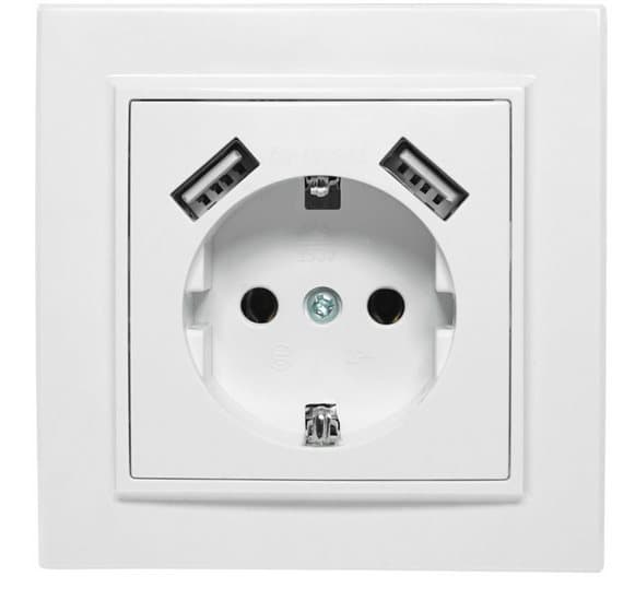 Schuko QUADRA infällt uttag 2x USB 230V 2.1A.