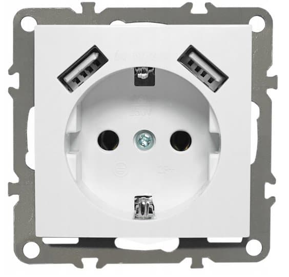 Schuko QUADRA infällt uttag 2x USB 230V 2.1A.