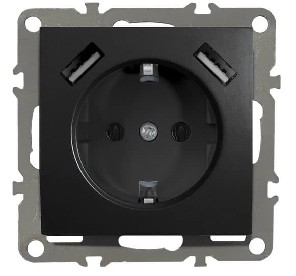 Schuko QUADRA uppoasennettava pistorasia 2x USB 230V 2.1A.