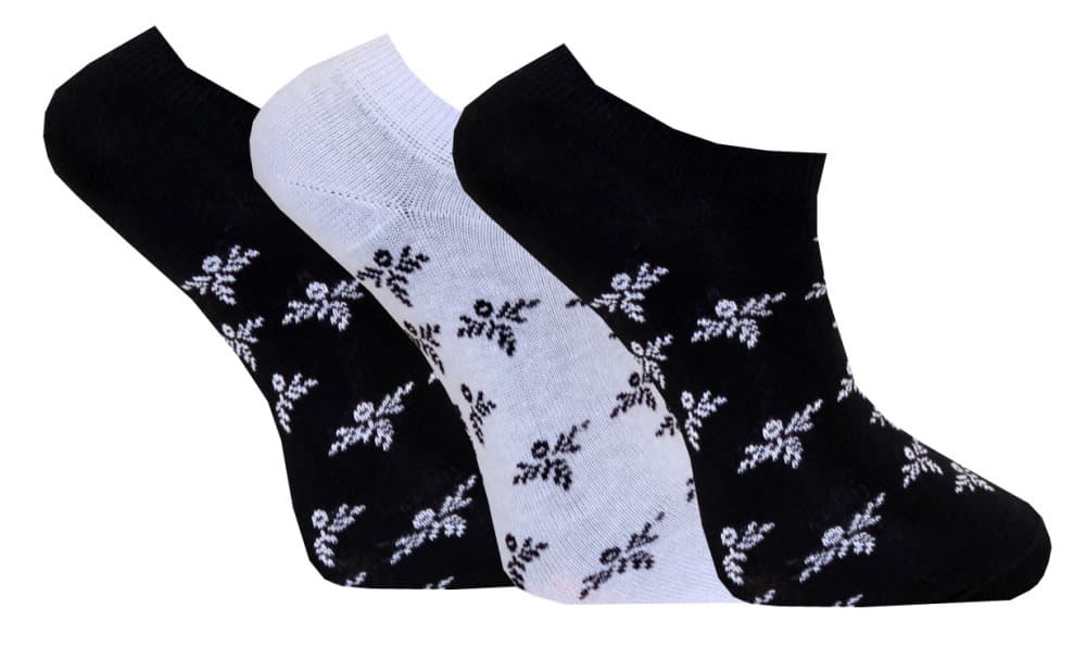 Wiareds - 3-pack Damstrumpa Sneaker 5531 Bladmönster Svart/Vit 36/41