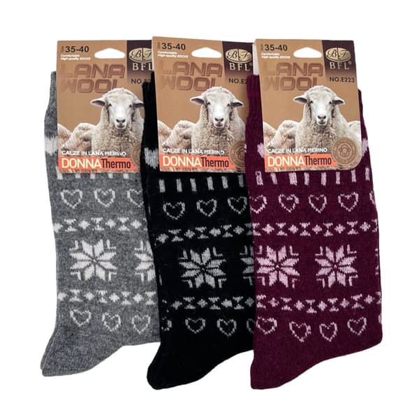 Wool Socks, Size 35-40, WOMAN, 12-PACK