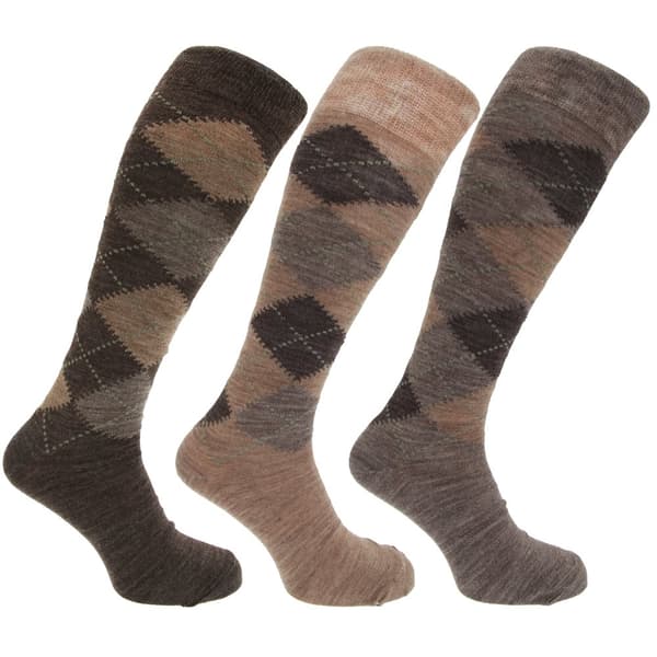 Traditionella strumpor med argylemönster för män med lång längd i lammullsblandning (3 strumpor) Shades of Brown UK Shoe 6-11, EUR 39-45
