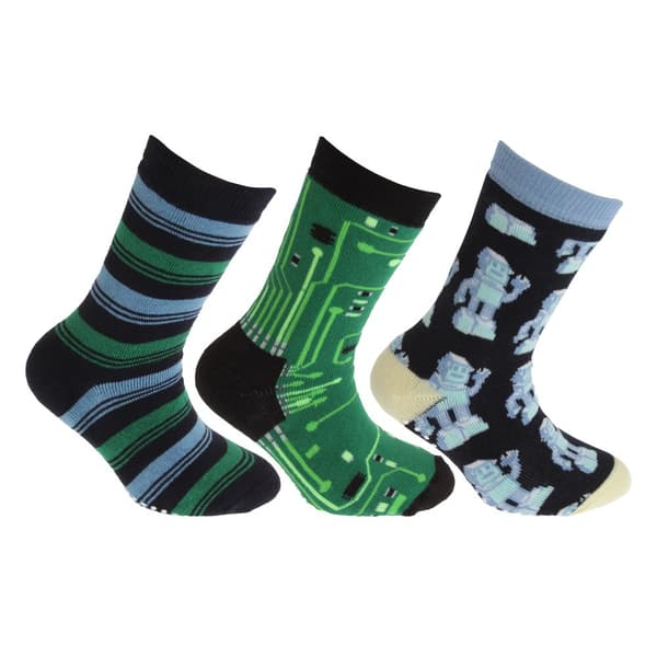 FLOSO Childrens/Kids Retro Gripper Socks (3 Pairs) Green/Navy UK Child 6-8.5 (EUR 23-26)