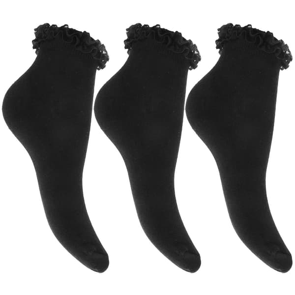 Childrens Girls Ruffled Trim School Socks (Pack Of 3) Black UK Shoe 9-12 , Euro 27-30 (Age: 5-7 years)