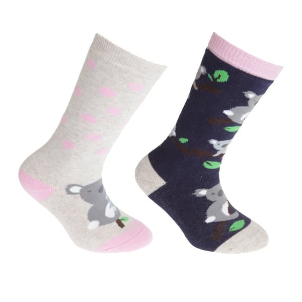 FLOSO Childrens/Kids Cotton Rich Welly Socks (2 Pairs) Navy/Beige 9-12 Child UK