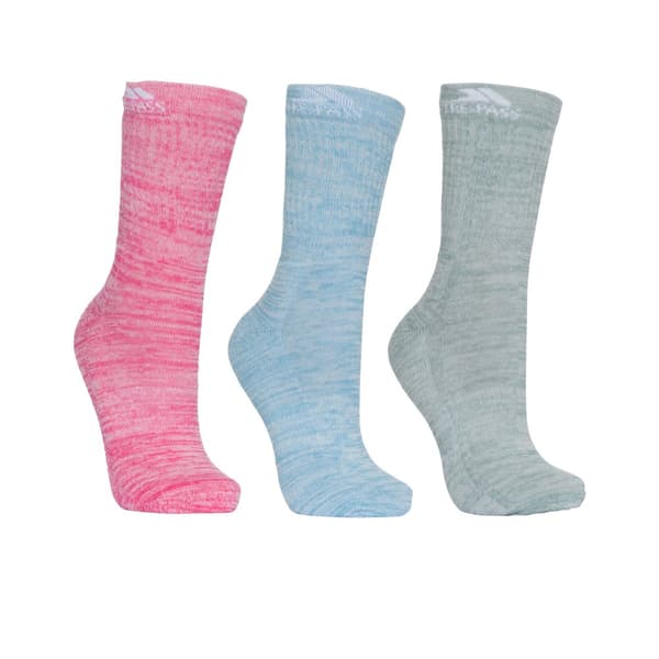 Trespass Womens/Ladies Helvellyn Trekking Socks (Pack Of 3) Rose Melange/Blue Melange/Sage Melange 3-6 UK