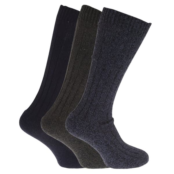 Långa strumpor i ullblandning för män med vadderad sula (3 st) Navy/Marl Khaki/Marl Navy UK Shoe 6-11, EUR 39-45