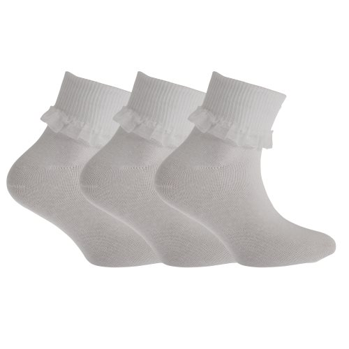 Bild av Barnflickor Frillstrumpor med spets (paket med 3)
