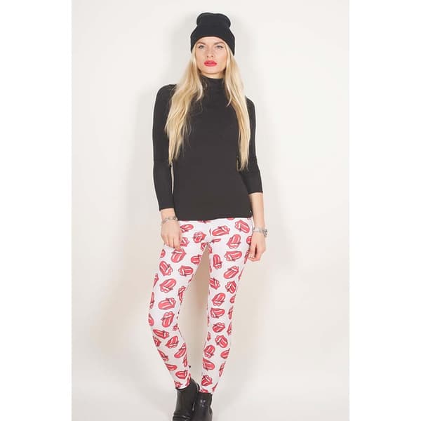 The Rolling Stones Ladies Fashion Leggings: Classic Tongue Repeat (Medium to Large)