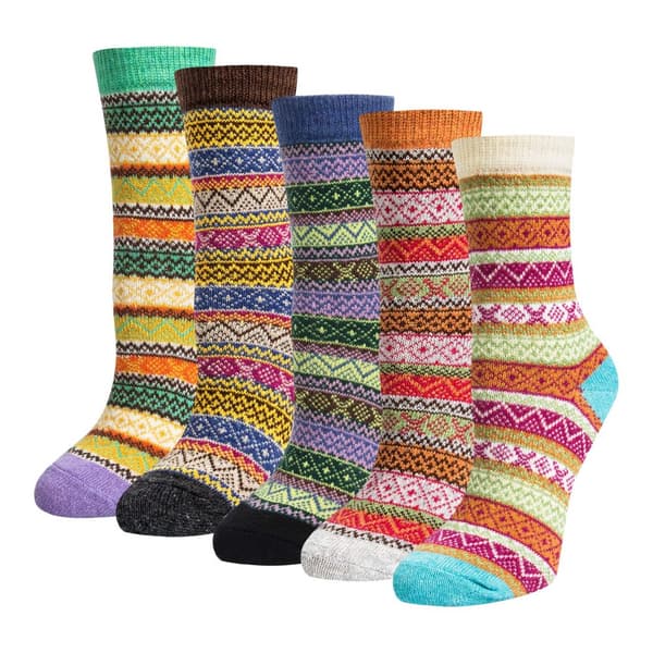 INF 5 par strikkede sokker i flotte farver og mønstre MultiColorStripe L