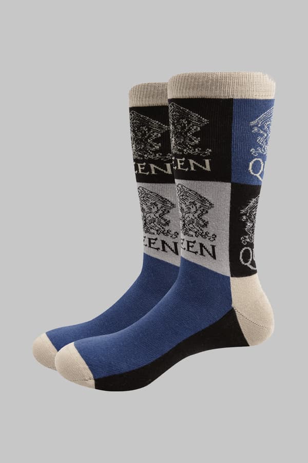 Queen Socks Crest Blocks Band Logo Official Unisex Navy Blue (UK Size 7-11) UK Size 7-11