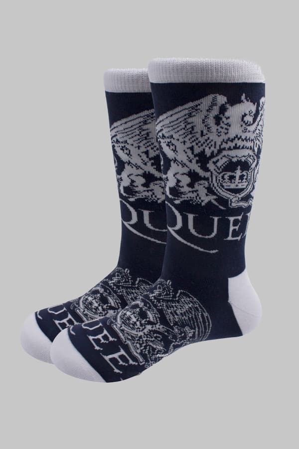 Queen Socks White Crests Band Logo Official Unisex Navy Blue (UK Size 7-11) UK Size 7-11