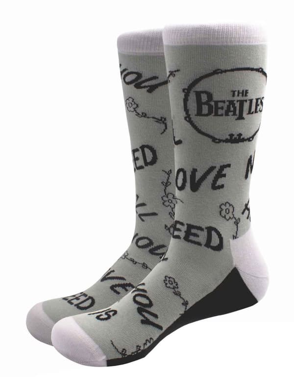 The Beatles Socks AYNIL and Drum Band Logo Official Unisex Grey (UK Size 7 - 11) UK Size 7-11