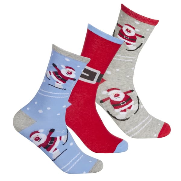 Womens/Ladies Cotton Rich Festive Socks (3 Pairs) Blue/Grey UK 4-8