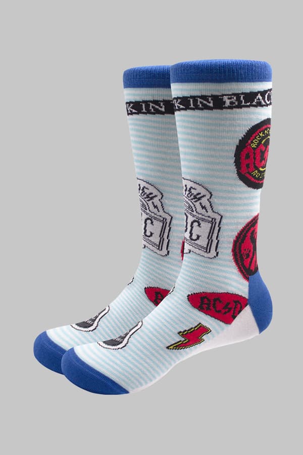 AC/DC Socks Icons Band Logo Official Unisex Blue (UK Size 7 - 11) UK Size 7-11