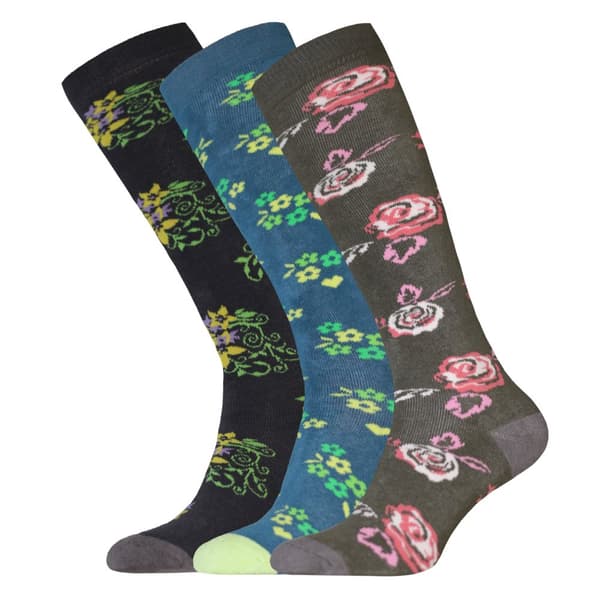 Womens/Ladies Floral Wellington Socks (pakke med 3) Teal/Grey/Green UK 4-7