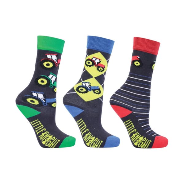 Little Knight Boys Tractor Collection Socks (Pack of 3) Charcoal Grey/Red 8-12 Years